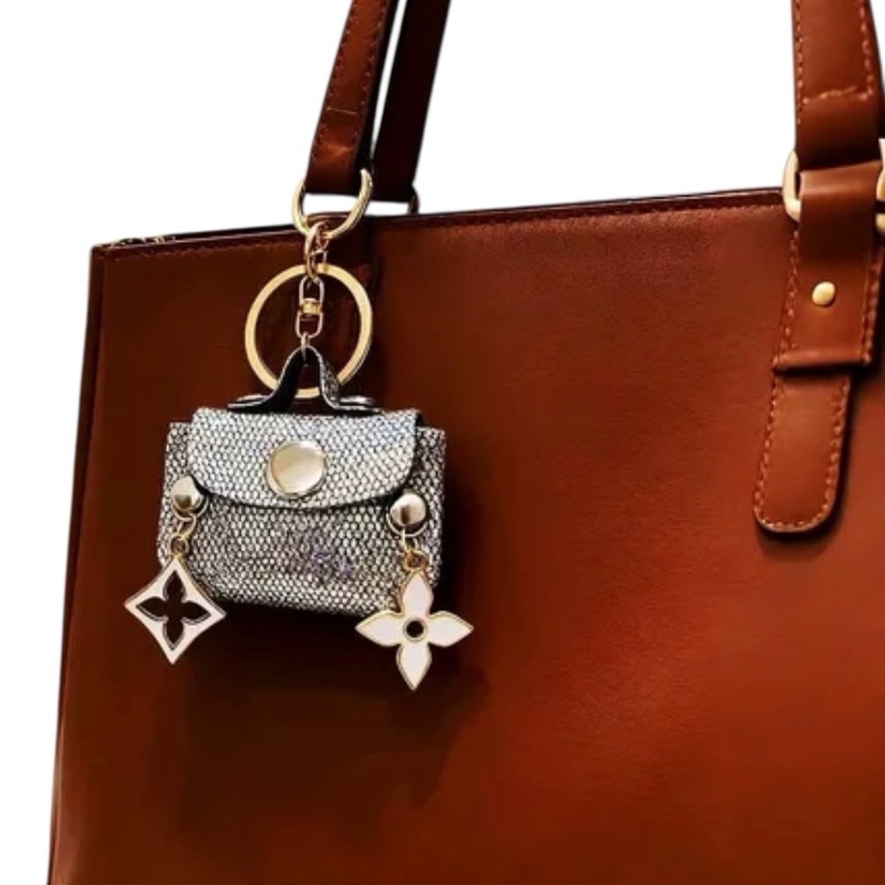 Silver Glitter Purse Keychain with Gold Accents